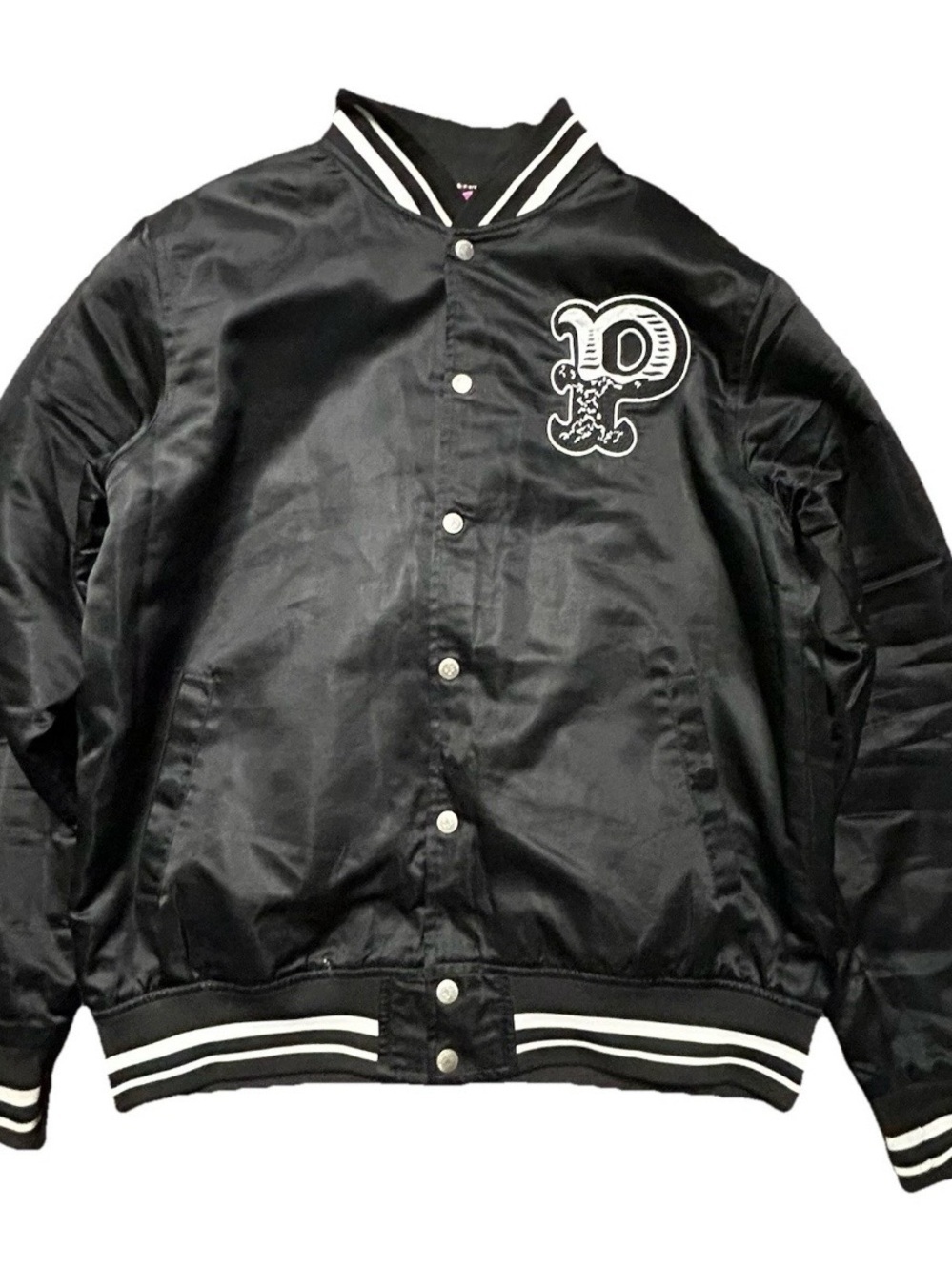 Men’s Pink Dolphin Black Bomber Jacket Button Up Size XL